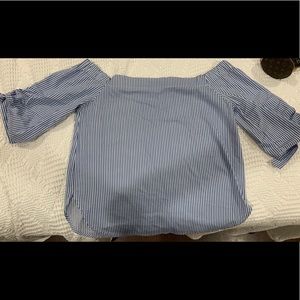 Off the shoulder blue and white top
